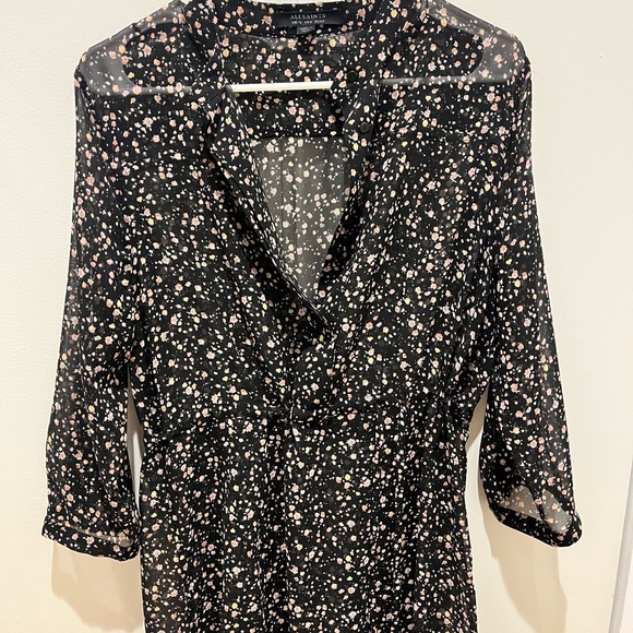All Saints Sheer Black Dress with Pink Floral Pattern used - Picture 2 of 9